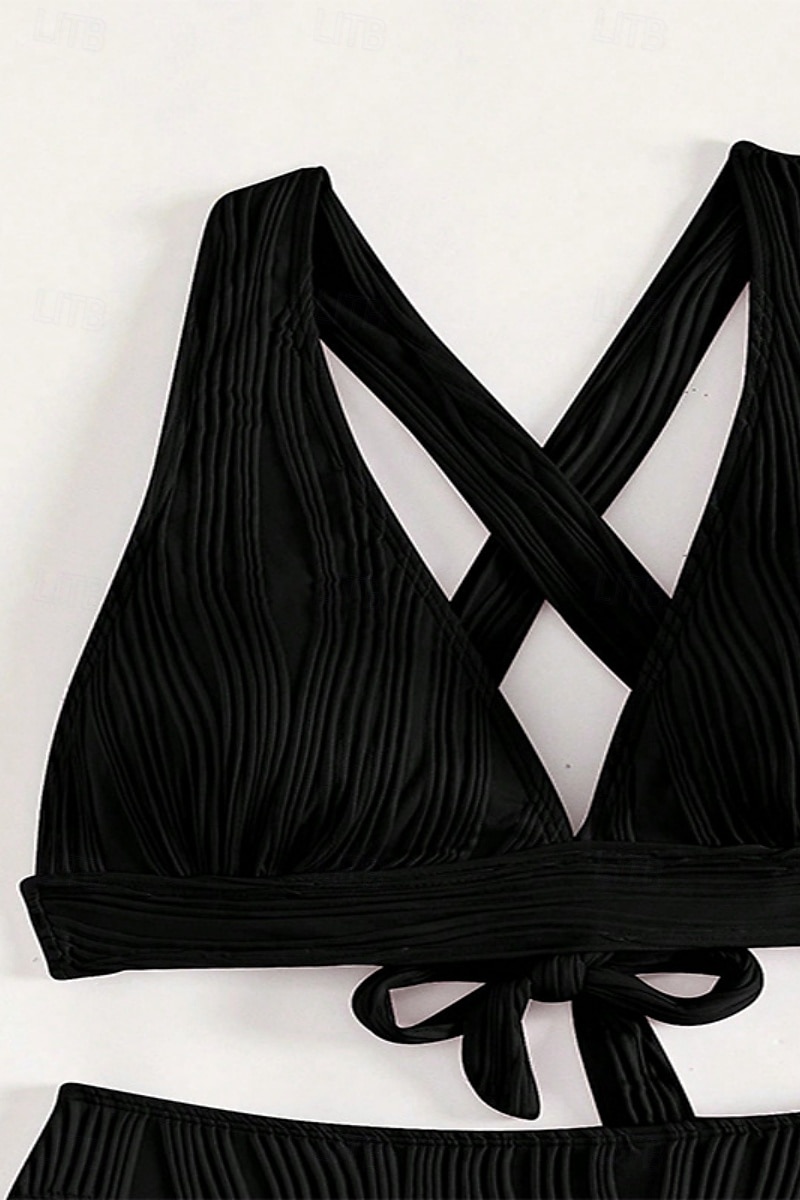Dam Badkläder Bikini 2 st Kaxig Baddräkt Öppen rygg Smal Semester Standkläder Ensfärgat V-hals Ärmlös Baddräkter 2025 - $23.99 –P11