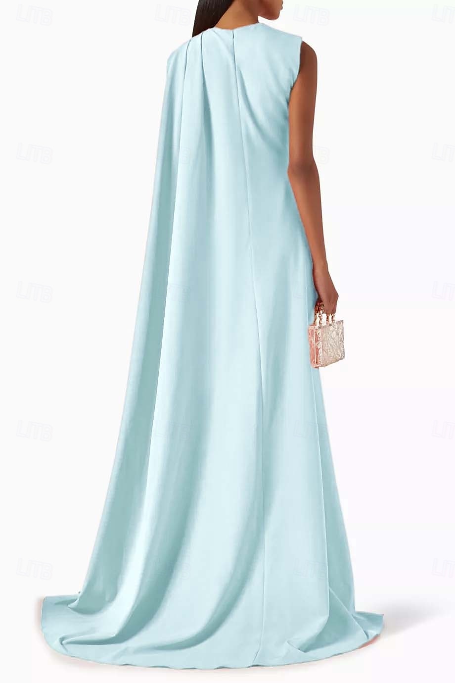 Combinaisons robe de soirée élégante invité de mariage train traînant sans manches col rond crêpe extensible avec drapés 2025 de 2025 ? $178.99 –P3