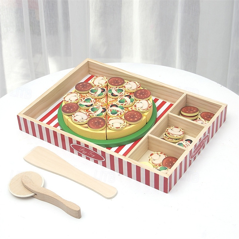 dřevěná pizza party hrací sada potravin výukové hračky hrací sada potravin pro batolata 2025 - $44.99 –P1