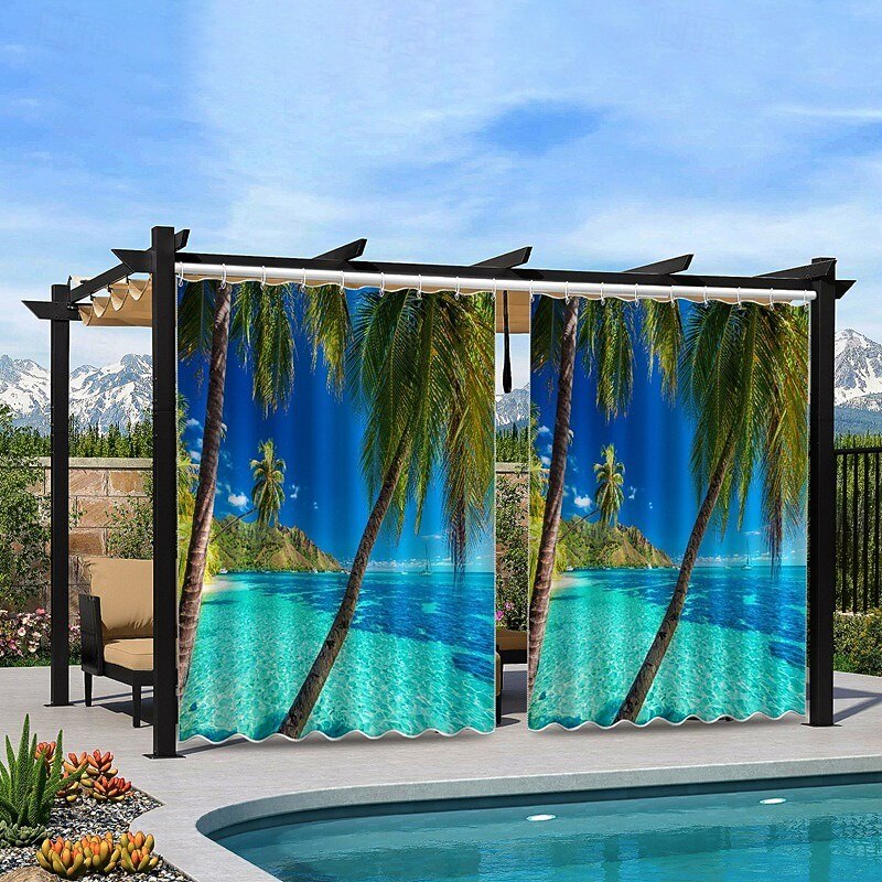 Waterproof Outdoor Curtain Privacy, Sliding Patio Curtain Drapes, Pergola Curtains Grommet 3D Landscape Beach For Gazebo, Balcony, Porch, Party, 1 Panel 2025 - $31.99 –P4