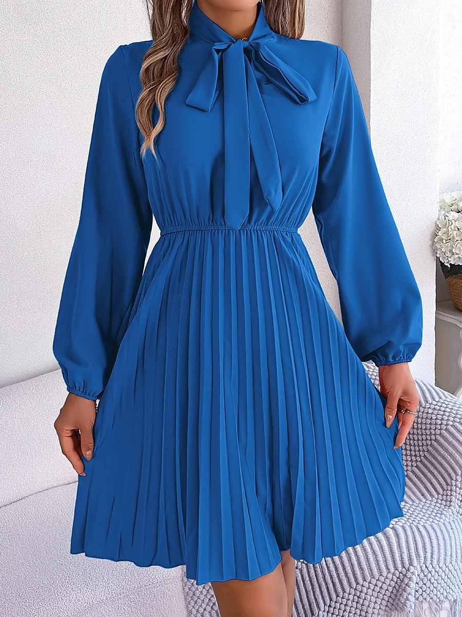 Women's Mini Dress Wrap Dress A Line Dress Solid Color Summer Dress Pleated Dress Party Birthday Vacation Daily Regular Fit Plain Long Sleeve V Neck Black Pink Wine Royal Blue Summer 2025 - $30.99 –P6