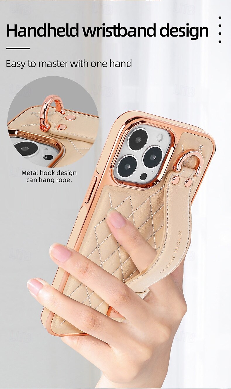 Phone Case For iPhone 16 iPhone 16 Pro iPhone 16 Pro Max iPhone 15 iPhone 15 Pro Max iPhone 14 Pro Max iPhone 13 12 Pro Max Back Cover with Stand Holder with Wrist Strap Shockproof Retro Plating PU 2025 - $26.99 –P3