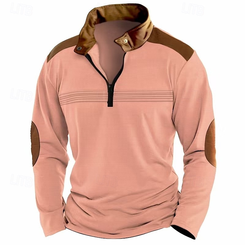 Miesten Quarter Zip Polo Golfpaita Päivittäin Pyhäpäivä Neljänneksen postinumero Pitkähihainen Muoti Moderni Väripalikka Tilkkutäkki Kevät Syksy Normaali Musta Valkoinen Vaaleanpunainen Rubiini 2025 - $22.99 –P3