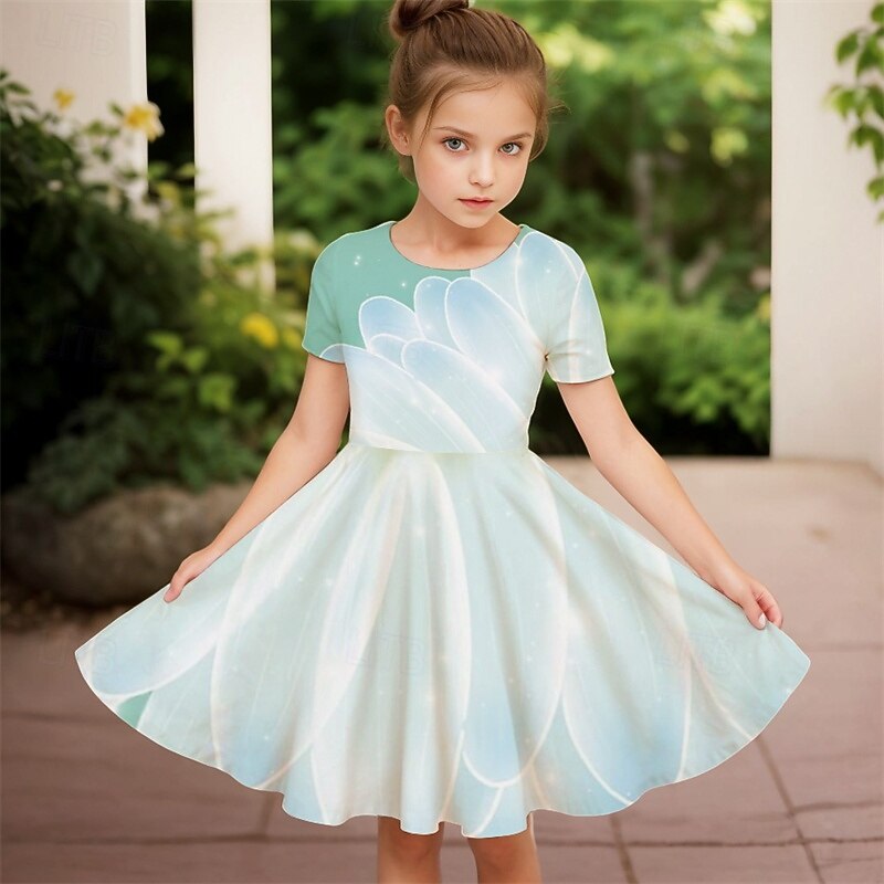 Paște Girls ' 3D Grafic Floare Rochie Manșon scurt Vară Primăvară Vacanță Zilnic Concediu Prințesă Frumoasa Dulce Copii 4-12 ani Rochie casual Rochie A line Lungime Genunchi Fit regulat 2025 - $15.99 –P2