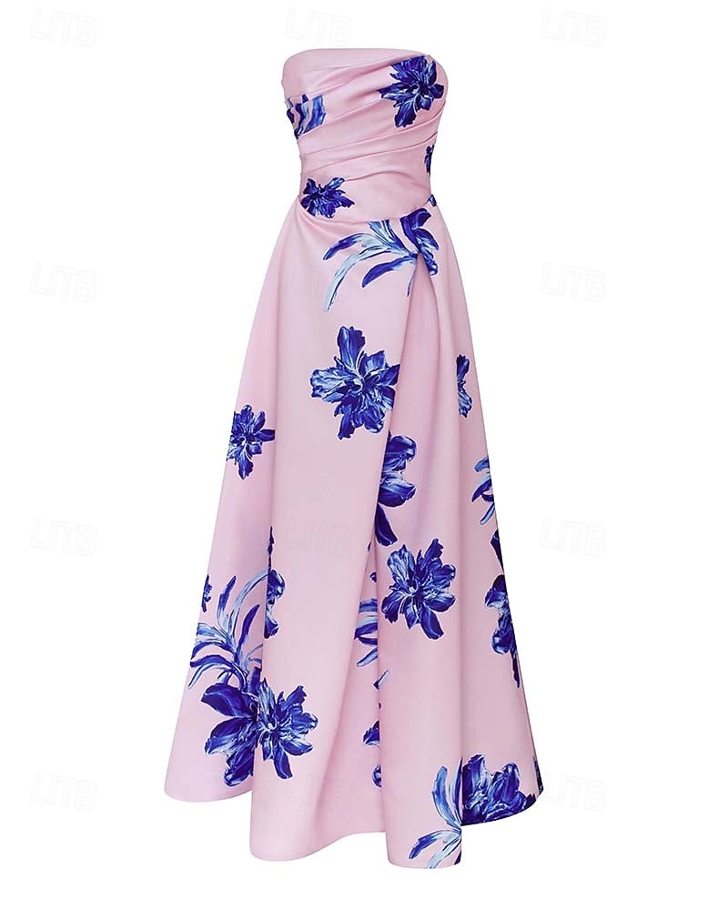 A-Lijn Avondjurk Bloemenprint Elegante Jurk Formele Avondfeest Vloerlengte Verwijderbare Eén Schouder Mouw en Bloemen met Plooien en Split Bruiloft Gast Jurk 2025 - $215.99 –P3