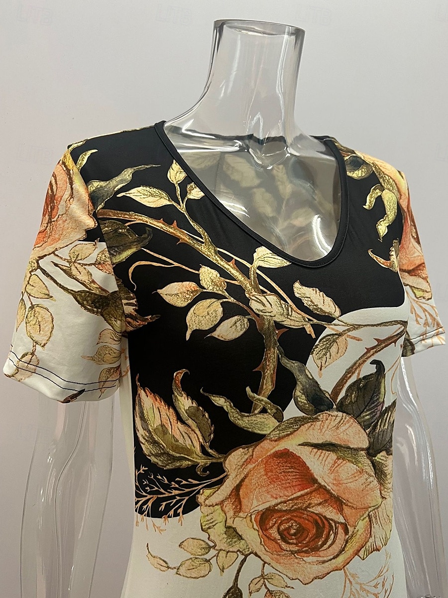 Damskie Sukienka midi Sukienka t-shirtowa Sukienka trapezowa Letnie sukienki Sukienka rozkloszowana i dopasowana Codzienny Urlop Codzienny Regularny Kwiaty Graficzny Krótki rękaw W serek Żółty 2025 - $24.99 –P4