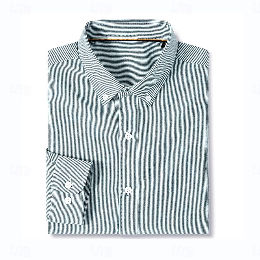 Men's Oxford Shirt Light Khaki Light Green Light Grey Long Sleeve Striped Button Down Collar School Wedding Buttons Clothing Apparel Neutral Fashion Daily 2025 - $25.99 –P1