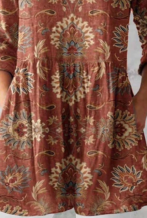 Damen Hemd Bluse Blumen Böhmen Täglich Retro Vintage Langarm V Ausschnitt Normale Oberteile Täglich Bedruckt Wein Fuchsie Grün Sommer Frühling 2025 - $36.99 –P3