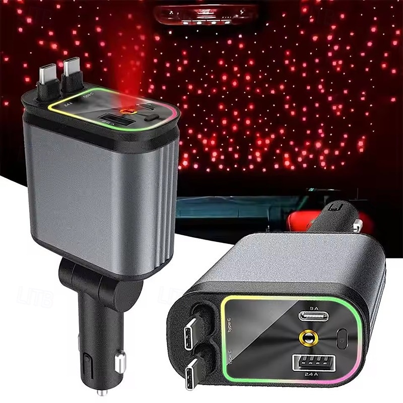 4v1 zasouvací nabíječka do auta starlight ve střeše auta 100w porty USB typu c super rychlá nabíječka do auta adaptér do auta pro iphone 2025 - $38.99 –P2