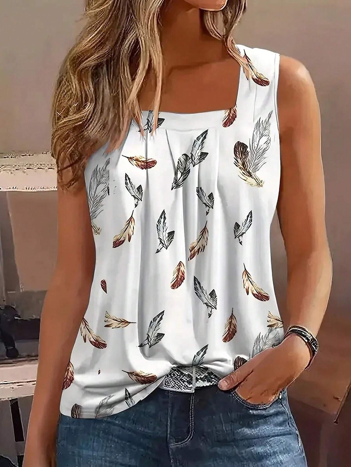 Női Top Camisole Levél Stílusos Rövid Ujjú Négyzet Nyak Rendszeres Felsők Napi Nyomtatás Fehér Nyár 2025 - $17.99 –P1