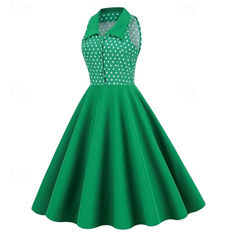 Elegantní 50. léta Retro Ke kolenům Šaty A-Line šaty Čajové šaty Puntíky A-Linie Dámské Vánoce Karneval Nový rok Maturita Denní nošení loučení se svobodou nevěsty Dospělé Šaty pro návrat domů Léto 2025 - $34.99 –P2