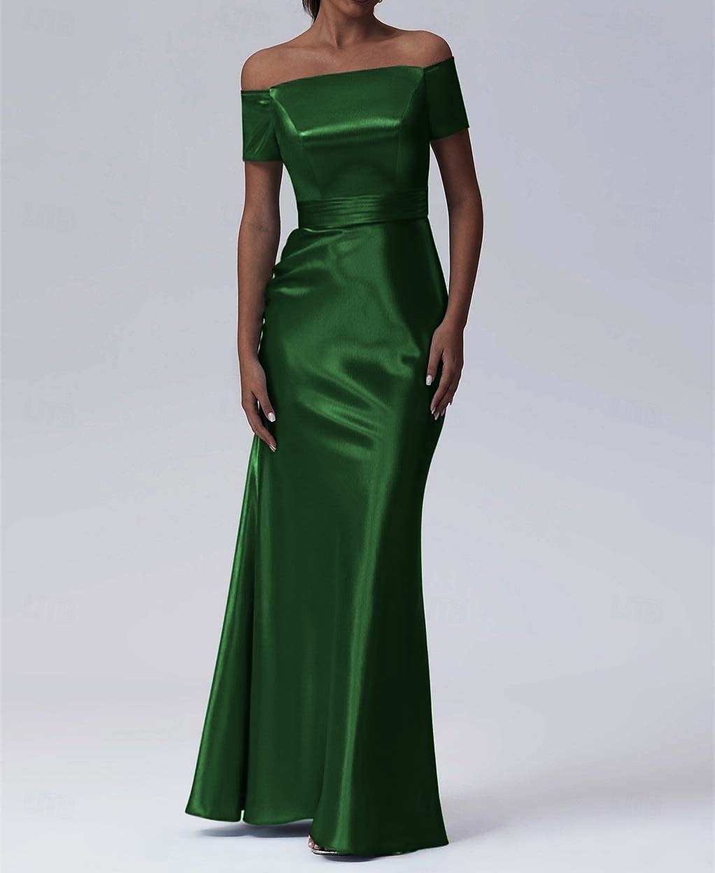 Robe de soirée fourreau Élégante Robe formelle de performance Longueur de sol Manches courtes Off-shoulder Satin glossy de 2025 ? $161.99 –P4