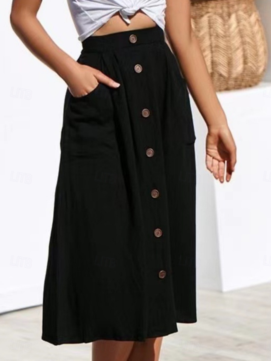 Pentru femei Fustă Linie A Modă Casual Midi Talie Înaltă Fuste Simplu Micro-elastic Stradă Zilnic Negru Galben Roz Îmbujorat Bleumarin Vară Poliester 2025 - $23.99 –P11