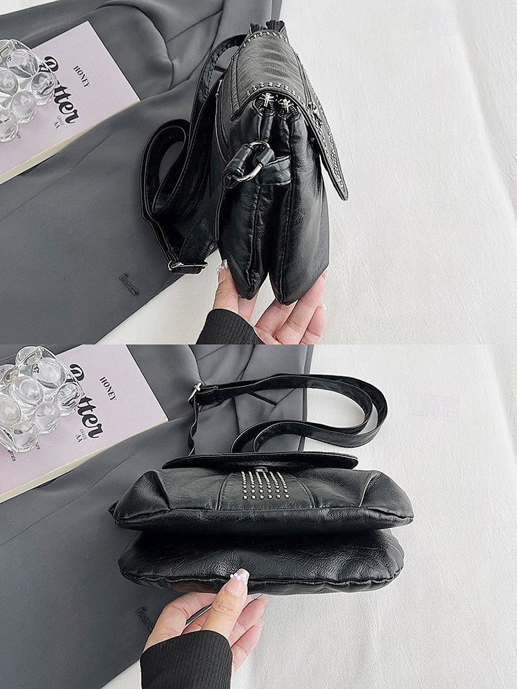 brun crossbody-väska i konstläder med dubbdetaljer – avslappnad, trendig handväska för vardagsbruk, shopping och utflykter svart röd blå 2025 - $19.99 –P4