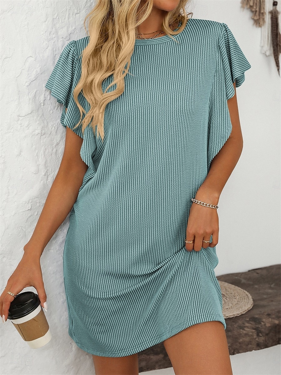 Dames Mini-jurk Casual jurk Mini-jurk A lijn jurk Basic Verjaardag Vakantie Werk Casual Ruim Passend Streep Katoenen stof Korte mouw Strakke ronde hals Blozend Roze Hemelsblauw Groen Khaki Zomer Lente 2025 - $31.99 –P12
