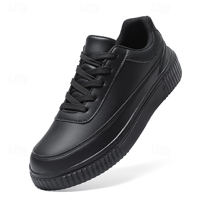sneakers da uomo in similpelle nera con suola ammortizzata, comodo design con lacci per un uso casual e quotidiano del 2025 a $34.99 –P1