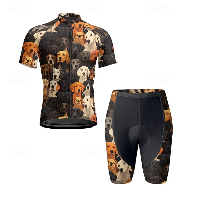 Men's Cycling Jersey with Shorts Dog Short Sleeve Bike Clothing Suit with 3 Rear Pockets Mountain Bike MTB Road Bike Cycling Front Zipper Sweat wicking Comfortable Breathable Sports Black Yellow Dark 2025 - $47.99 –P1