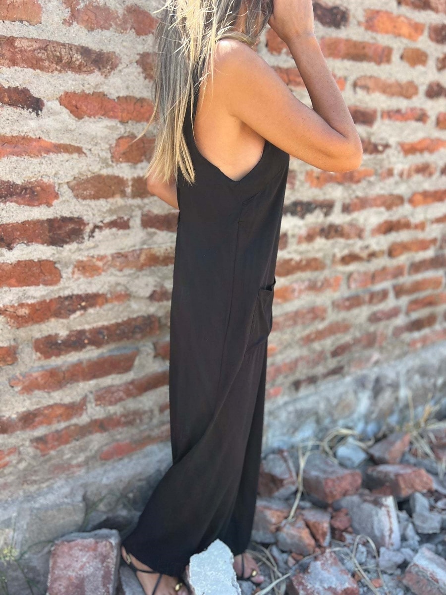 Mujer Normal Mono Activo Color sólido Sin Mangas Escote en U Botones Bolsillo Vacaciones Diario Ajuste regular Negro Blanco Azul Piscina Verano 2025 - $32.99 –P16