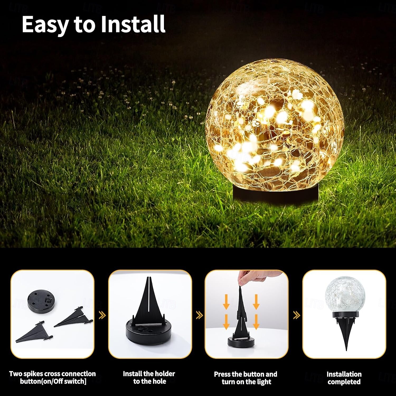 2 Pcs 12CM-35Lets Outdoor Solar Cracked Glass Ball Ground Plug in Light Courtyard Garden Lawn Path Wedding Festival Atmosphere Decorative Light 2026 - $29.99 –P12