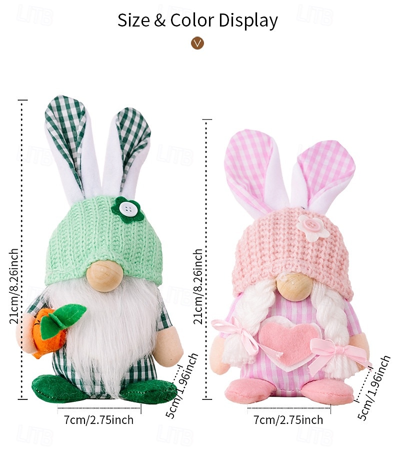 חבילה של 2 קישוטי פסחא פסלוני ארנב אביב בובות גמדים חסרי פנים עומדות לחופשת פסחא עיצוב הבית תצוגת מדף אביב קישוטי פסח חמודים 2026 - $19.99 –P6