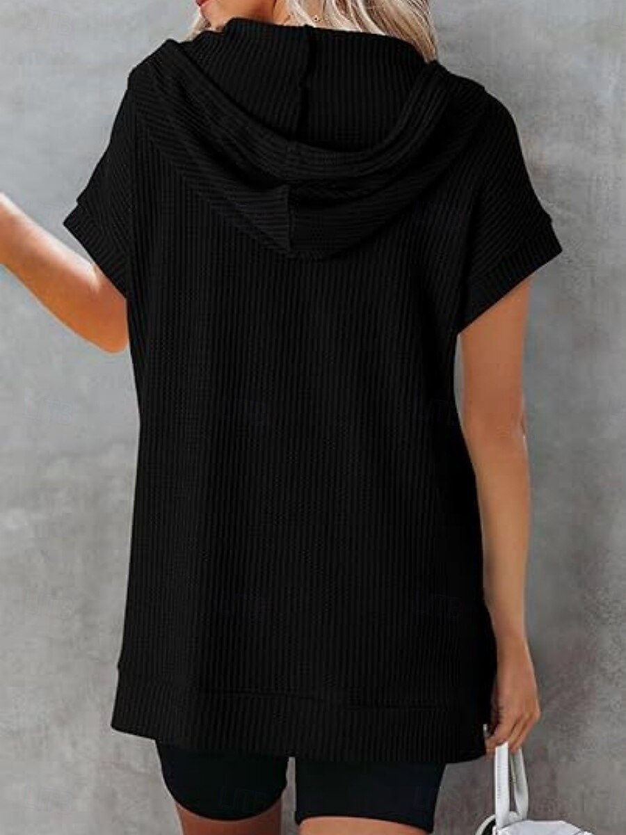 Women's Mini Dress Hoodie Dress Casual Dress Basic Casual Vacation Daily Regular Fit Plain Half Sleeve Hooded Black White Blue Fuchsia Summer 2025 - $33.99 –P6