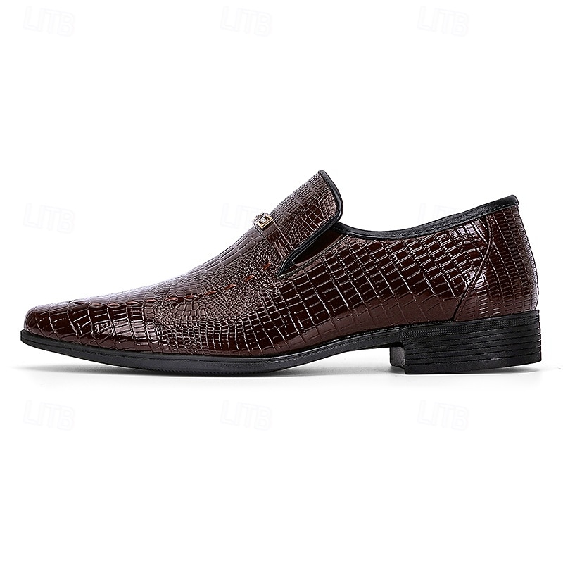 mocassins masculinos com padrão de crocodilo bordô – sapatos formais elegantes e sem cadarço com detalhes em metal para ocasiões de negócios e formais de 2026 por $54.99 –P3