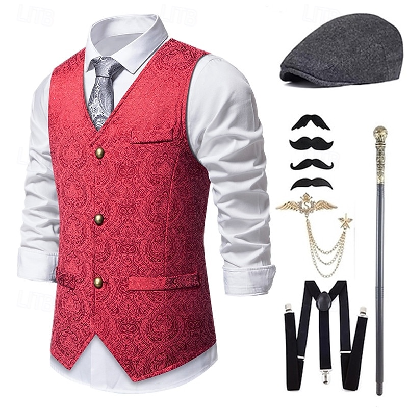 Anni 1920 Ispirato al vintage Il grande Gatsby Costume da festa Mascherata Set di accessori Senza maniche Stampa Senza colletto Costume Per uomo Halloween Festa & Sera Casual Quotidiano Cravatta del 2026 a $51.99 –P9