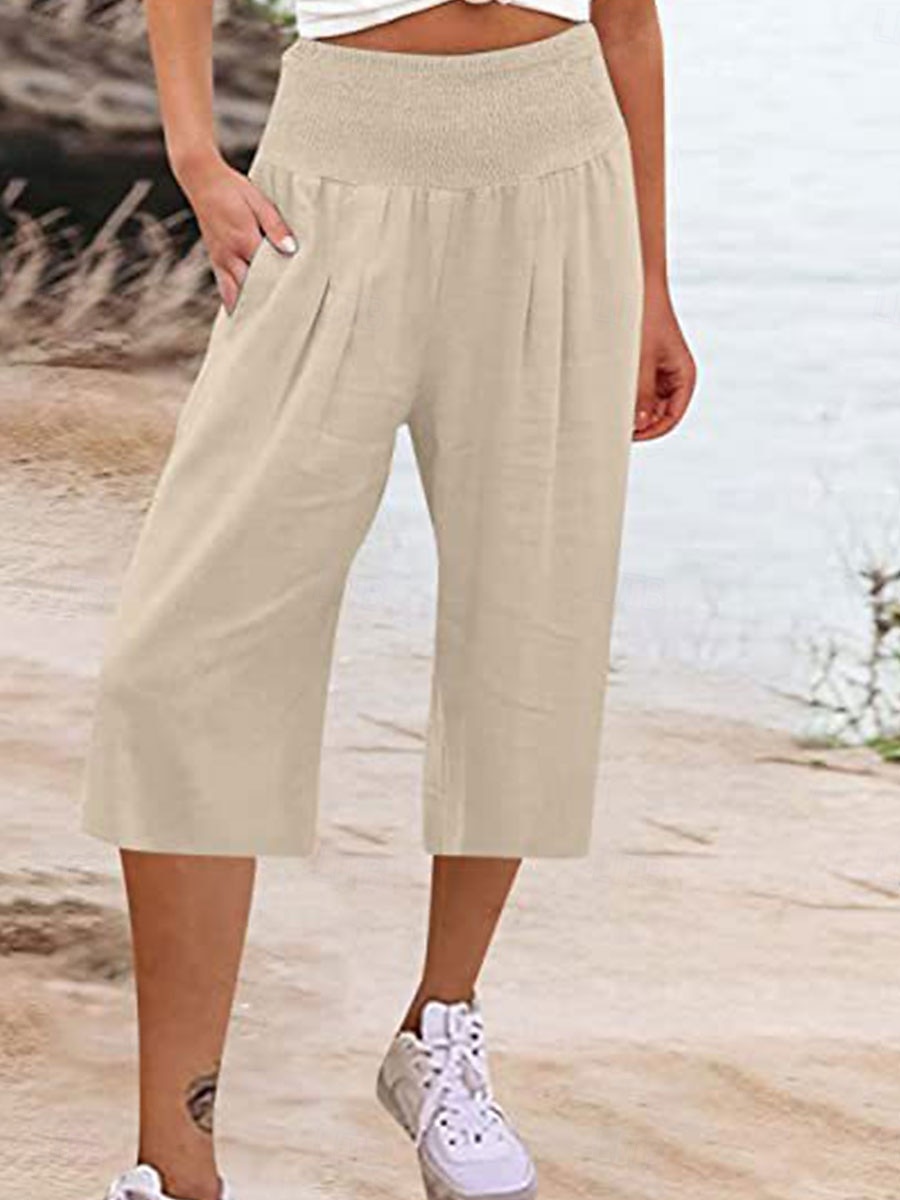 Mulheres Shorts de algodão e linho Calças inspiradas em linho Calças de linho de algodão Moda Roupa de rua Básico Comprimento da panturrilha Cintura Alta Tecido Bolsos Cintura elástica Conforto de 2025 por $21.99 –P9