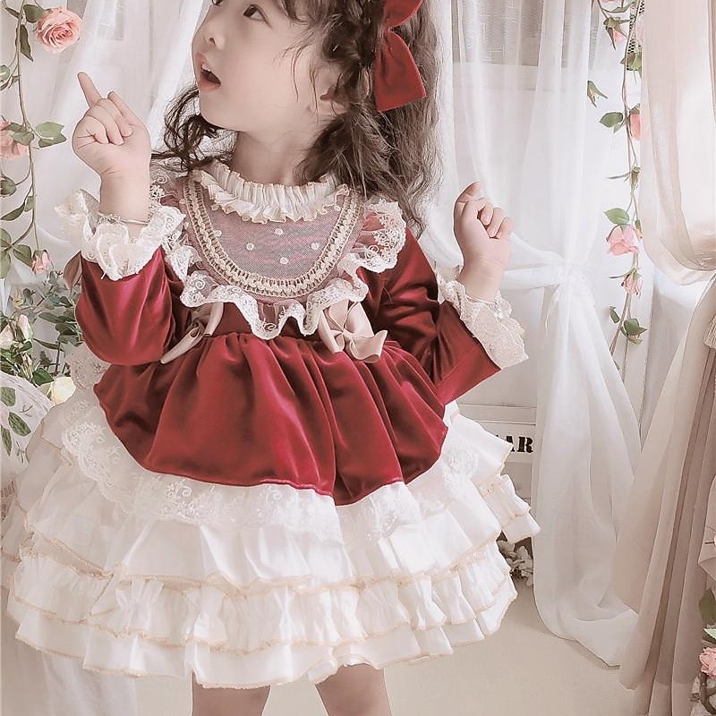 kinderkleidung Mädchen Kleid Lolita Kleid Farbblock Langarm Leistung Party Spitze Patchwork bezaubernd Kostüm Polyester Knielang Spitzenkleid Casual kleid Sommer Frühling 4 Jahre + Rosa Wein Rote 2025 - $54.99 –P9