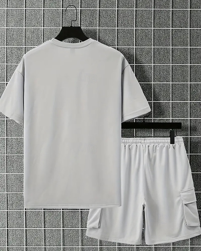 Men's Workout Set Tracksuit T shirt & Shorts Set Outfit Set Crew Neck Outdoor Daily Sports Pocket Drawstring 2 Piece Plain Black Red Green Polyester Activewear Classic Casual Summer 2026 - $36.99 –P3