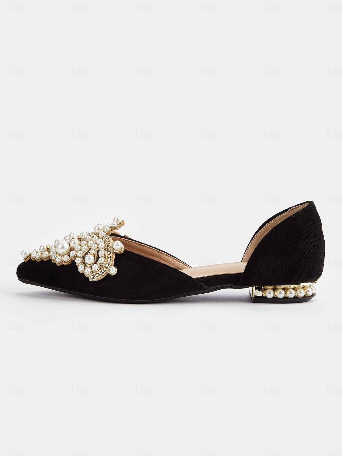 ballerines à bout pointu en satin noir pour femmes avec ornements en perles et cristaux – ballerines de mariée élégantes pour mariages et événements spéciaux de 2025 ? $54.99 –P2