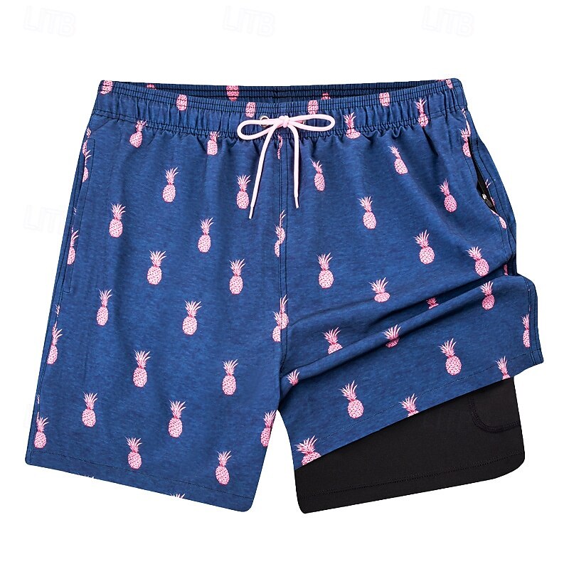Men's Swim Trunks Swim Shorts Board Shorts Bottoms Drawstring 2 in 1 with Pockets Swimming Surfing Beach Water Sports Printed Summer Spring 2025 - $26.99 –P4