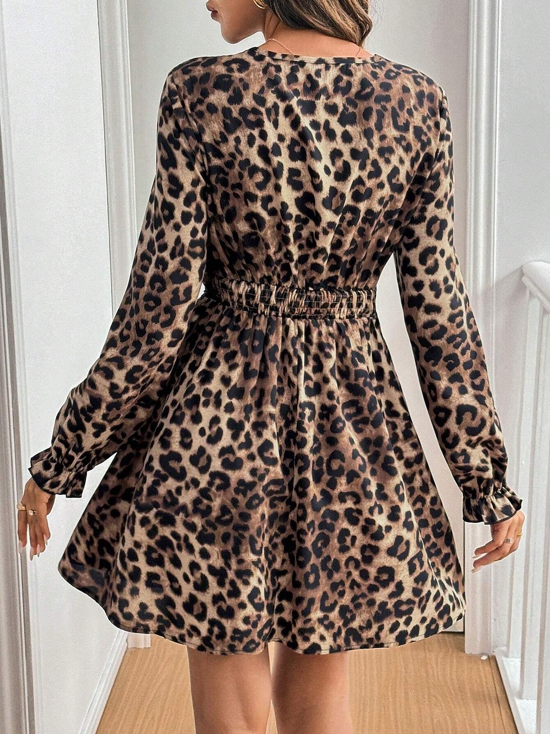 Damen Minikleid Casual kleid A Linie Kleid Boho-Kleid Stilvoll Brautkleider schlicht Urlaub Täglich Regular Fit Leopard Langarm V Ausschnitt Braun Sommer 2025 - $33.99 –P2