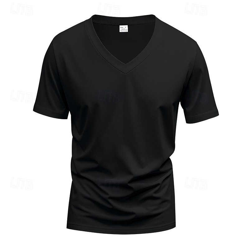 Herren T Shirt T-Shirt V-Ausschnitt T-Shirt Kurzarm V Ausschnitt Ganzjahres Einfach Mode Designer Basic Urlaub Straße Ausgehen Wein Schwarz Weiß Top T-Shirt für Herren 2025 - $12.49 –P4