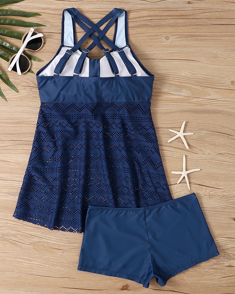 Femme Tankini Maillot De Bain Deux Pièces Dentelle Maillots de Bain Couleur Pleine Maillots de Bain Noir Bleu Ciel Respirable Séchage rapide Poids Léger Sans Manches - Natation Surf Plage Et de 2025 ? $21.59 –P9