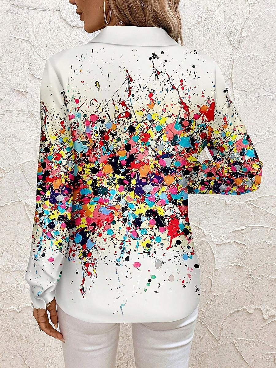 Per donna Camicia Ombre Casual Manica Lunga Colletto a Camicia Top Regolari Lavoro Quotidiano Bottoni Stampato Beige Primavera Autunno Inverno del 2025 a $32.99 –P2