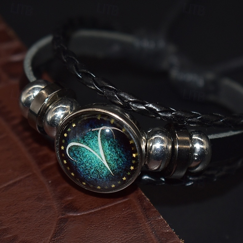 multilayer constellation zodiac läder armband handgjorda vävda stjärntecken wrap armband armband för kvinnor män smycken födelsedagspresent 2025 - $14.99 –P3