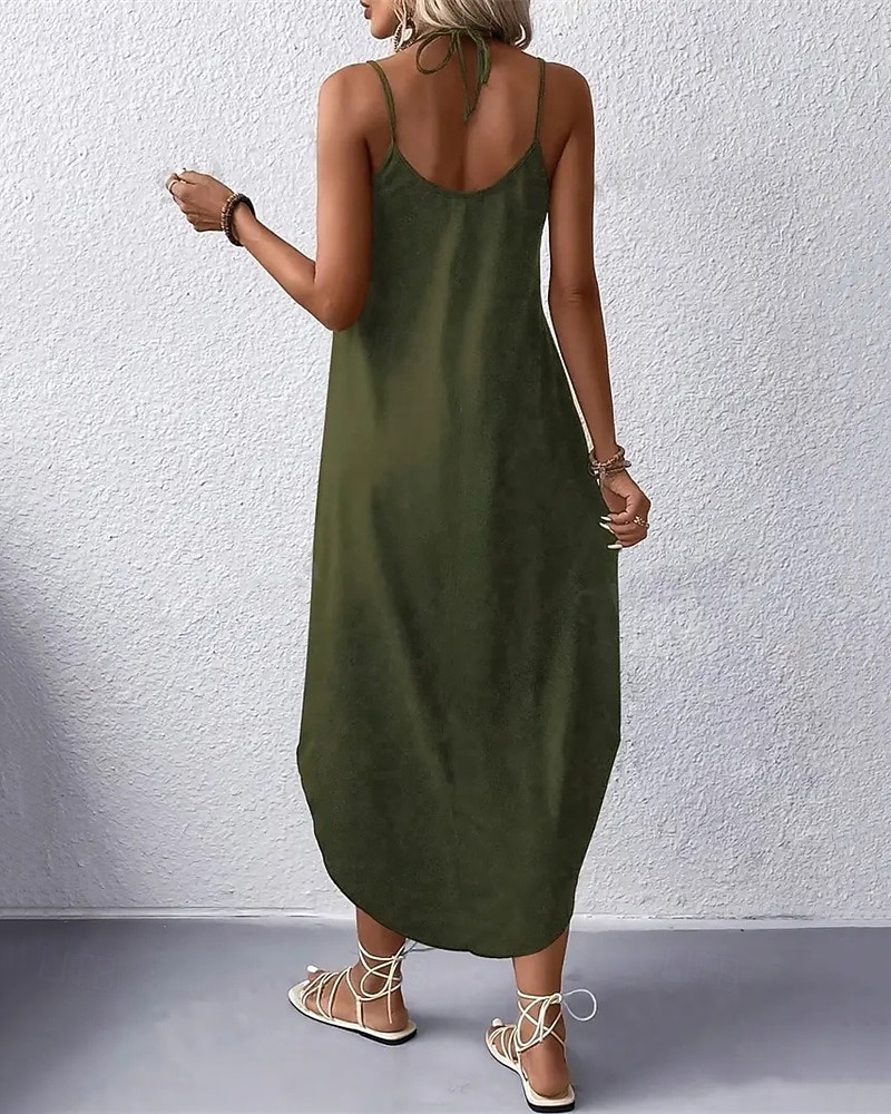 Mujer Vestido Midi Vestido negro Vestido Cóctel Vestido formal Elegante Básico Sensual Diario Vacaciones Ajuste regular Plano Sin Mangas Escote en Pico Negro Vino Verde Ejército Verano 2026 - $23.99 –P5