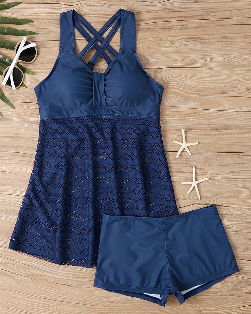 Femme Tankini Maillot De Bain Deux Pièces Dentelle Maillots de Bain Couleur Pleine Maillots de Bain Noir Bleu Ciel Respirable Séchage rapide Poids Léger Sans Manches - Natation Surf Plage Et de 2025 ? $21.59 –P8