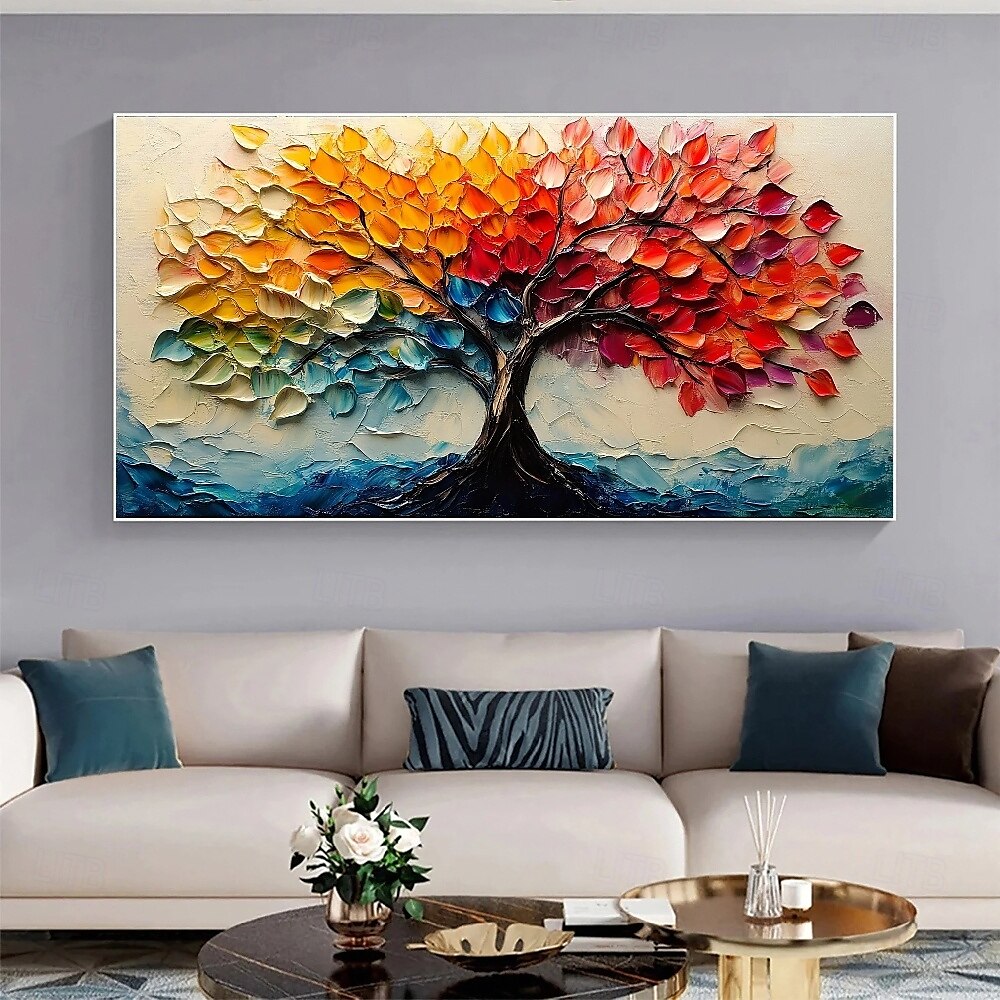 handgemaltes buntes Punkte-Baum-Ölgemälde auf Leinwand, modernes strukturiertes Blumenbaum-Gemälde, Wandkunst, 3D-Blumengemälde, zeitgenössische Kunst, großes Wandkunst-Ölgemälde für Wohnzimmerdekor 2025 - $61.99 –P3