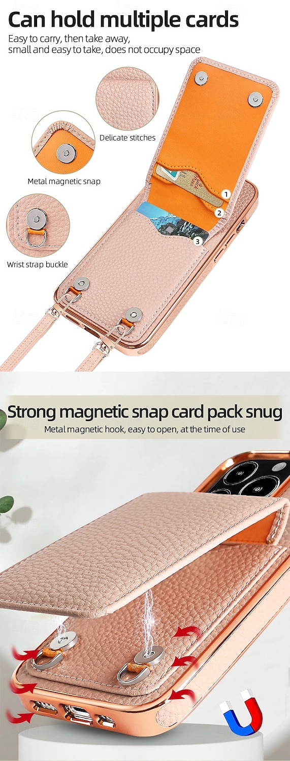 телефон Кейс для Назначение iPhone i16 15 14 Pro Max Plus 13 Pro Max Кейс на заднюю панель со стендом Магнитный с ремешком Ретро Покрытие Кожа PU 2025 - $26.99 –P3