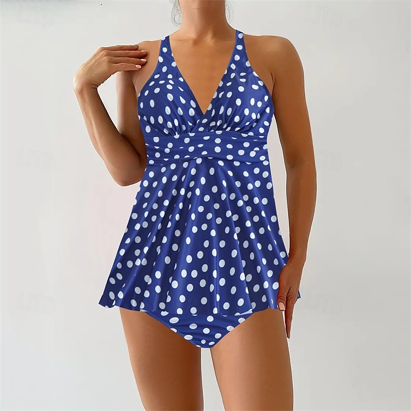 Dam Tankini Tvådelad baddräkt Korsvis Badkläder Fläck Badkläder Svart Blå Andningsfunktion Snabb tork Lättvikt Ärmlös - Simmning Surfing Strand Sommar Vår Plusstorlekar 2025 - $26.99 –P8