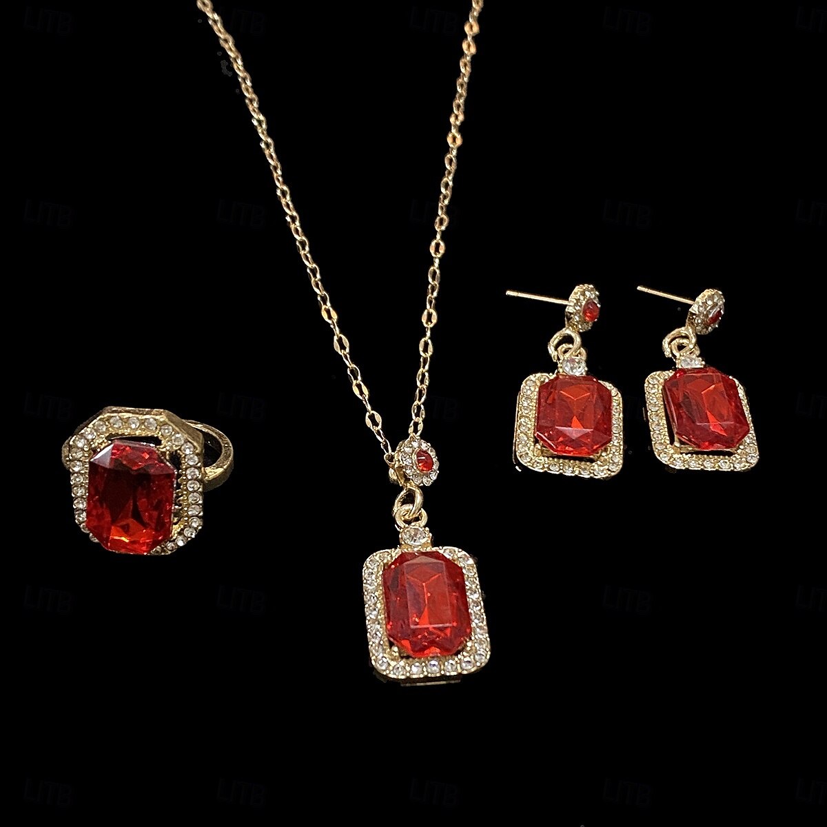 Conjuntos de joyas para novias, 1 juego de anillos de aleación de diamantes de imitación, pendientes, collar, conjunto de joyas elegantes de moda para mujer para bodas, ocasiones especiales, 2025 - $13.99 -P3