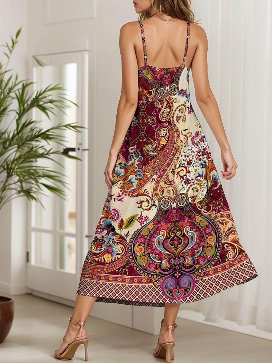 Pentru femei Rochie Maxi Rochie casual Rochie A line Vacanță Epocă Έθνικ Zilnic Fit regulat Grafic Epocă Boem Fără manșon În V Roz Îmbujorat Albastru piscină Mov Trifoi Vară Primăvară Toamnă 2025 - $28.99 –P2
