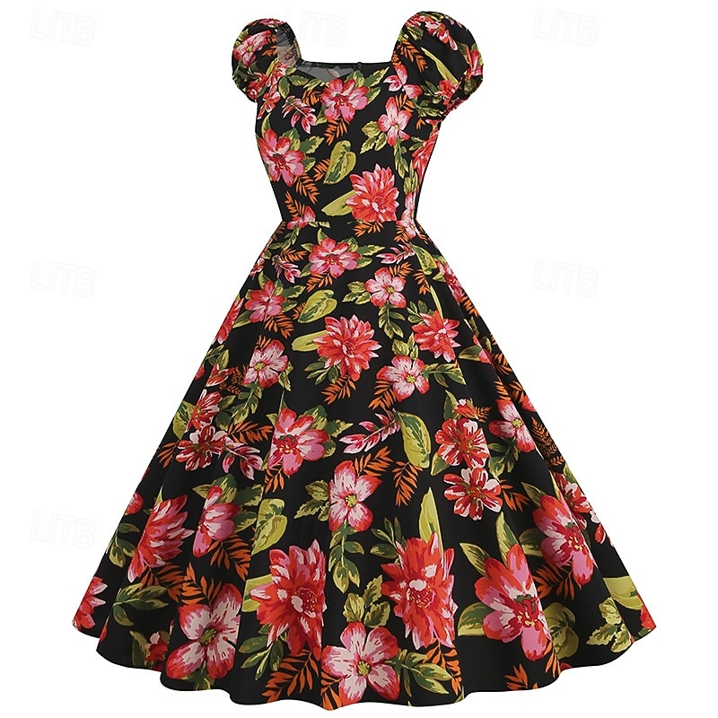 Set 1950s Retro Vintage Rockabilly Tea Length Knee Length Dress Petticoat Tea Dress with Accessories Floral Fit & Flare Swing Fancy Dress Women's Christmas Carnival New Year Revival Tea Party Adults' 2026 - $51.99 –P9
