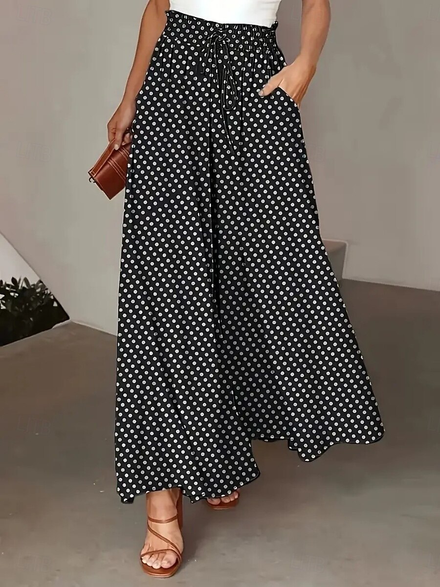Damskie Spódnica Moda Codzienny Maxi Wysoka talia Spódnice Groszki Kieszeń Nadruk Średnio elastyczny Ulica Codzienny Czarny Żółty Czerwony Lato Poliester 2025 - $26.99 -P6