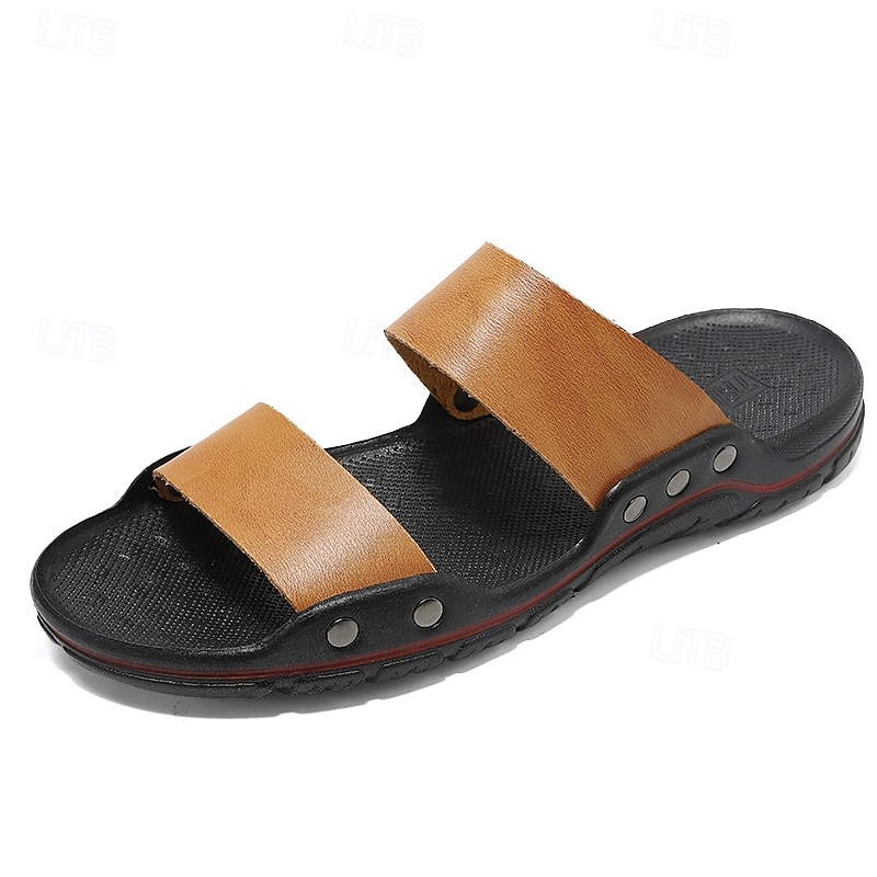 "Men's Black and Yellow Slide Sandals with Wide Straps, Casual Style for Outdoor and Beach Wear 2025 - $19.99 –P1