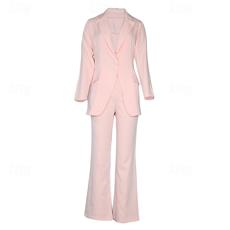 Women's Fashion Business Blazer Blazer Suits Dress Pants Pants Trousers Long Sleeve Notch lapel collar Solid Color Outdoor Daily Wear Black Pink Blue Spring Regular Fit 2025 - $35.99 –P5