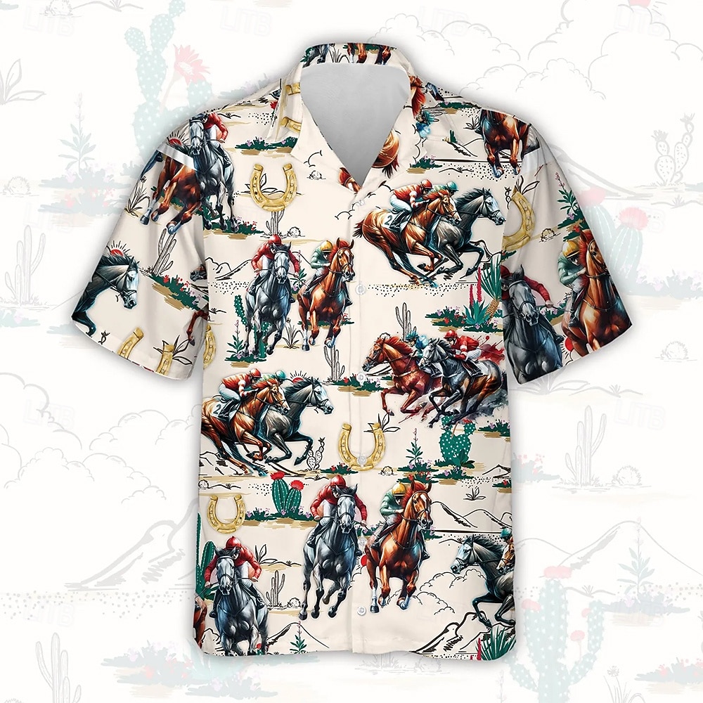 Derby de Kentucky Homens Cowboy Corrida de cavalo Camisa Social Camisa cubana Manga Curta Vintage retrô Férias Feriado Festival Verão Primavera Camisa com gola de acampamento Impressão 3D Camisetas de 2026 por $25.99 –P1