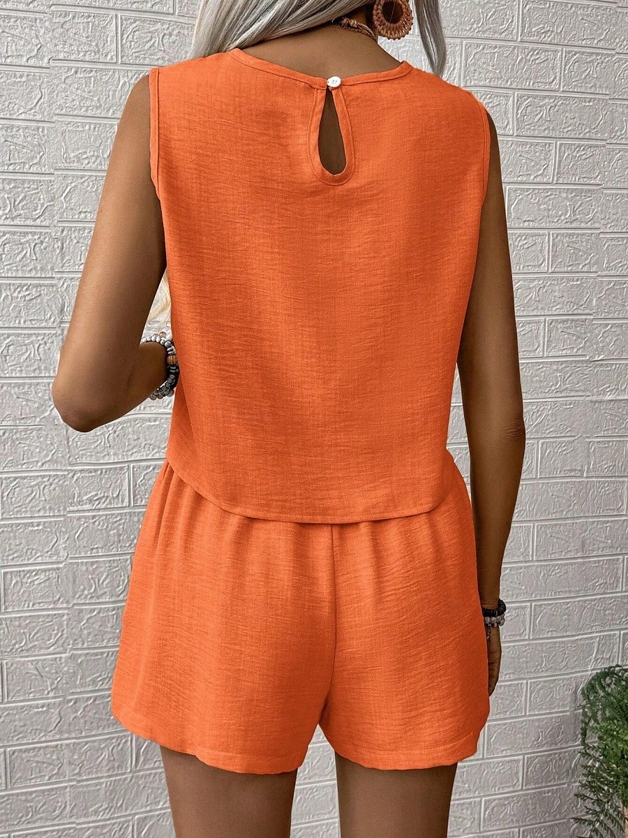 Femmes Mode Quotidien Ensembles inspirés du lin Ensembles deux pièces Débardeur Shorts amples Sans manches Col ras du cou Uni Occasionnel Quotidien Noir Bleu Roi Orange Été Coupe régulière de 2025 ? $31.99 –P9